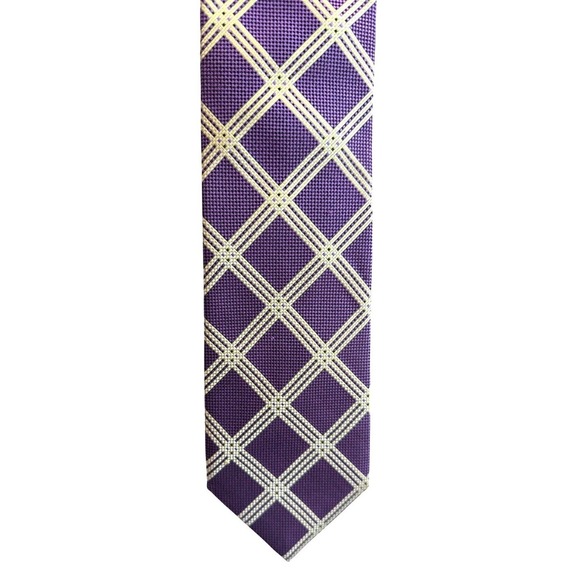 Massimo Bizzocchi Silk Necktie Purple Gold Diamond Pattern Italian 61